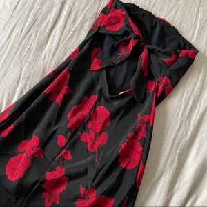 Strapless, open back dress